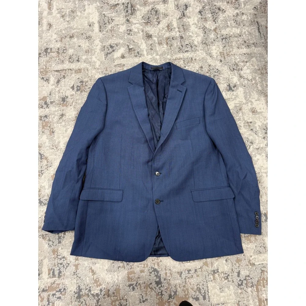 Lauren Ralph Lauren Mens 46L Blue Sharkskin Wool Blend Blazer Sport Coat 46 Long